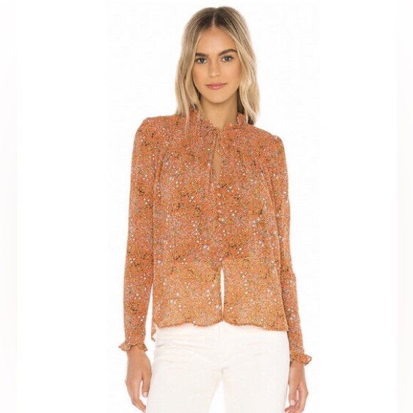 Free People Lela blouse retro inspired floral print orange background - Picture 5 of 16